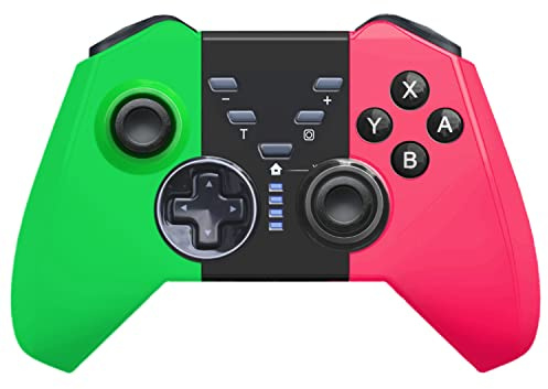 Manette Switch,Manette Switch sans Fil pour Switch/Switch Lite/Switch OLED,Manette Switch Pro avec One Key Wake Up/Turbo Function/6 Axis Gyro Sensor/Dual Vibration,Manette pour PC Game Vert&Rose