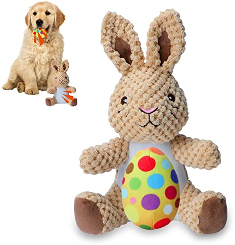 YUEPET Osterhasen-Hundespielzeug, quietschendes Kauspielzeug für Hunde, zum Reinigen der Zähne, gefülltes Osterei-Spielzeug für Welpen, kleine, mittelgroße Hunde (gelb)