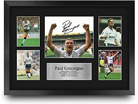 HWC Trading FR A3 Paul Gascoigne Tottenham Hotspurs Printed Memorabilia Signed Autograph Photograph Display for Football Fans and Supporters - A3 Framed