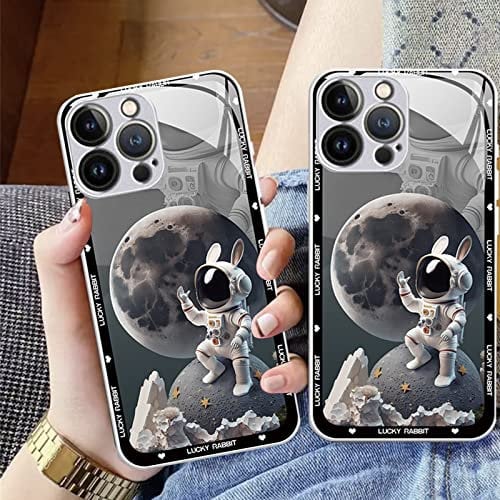 ZATOGOO Case for iPhone 14 Plus, Anime Cartoon Astronaut Cute Phone Case for iPhone 14 Plus, Anti-Scratch Shockproof Back Sided Tempered Glass Phone Case Cover for iPhone 14 Plus 6.7 Inch - Silver