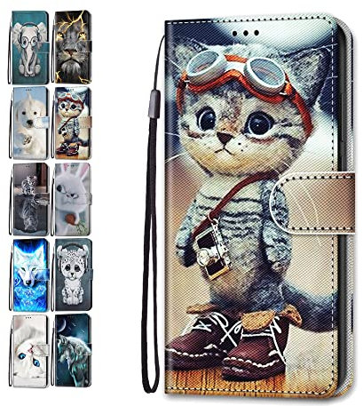 Phone Case for iPhone 11 Pro 5.8 Leather Wallet Flip Cover with Pattern Design Card Holder Slot Silicone Protective for Girls Boys - Cat