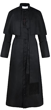 Gothden Tunika-Kostüm, mittelalterlicher Mönch, Priester, Renaissance, Cosplay, komplettes Set, Halloween, Cosplay, für Erwachsene, Herren, Schwarz , L
