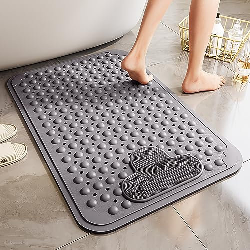 Tappetino Doccia Antiscivolo 90x60cm,Tappeto Doccia Antiscivolo con Ventose e Fori di Drenaggio,Tappetino Antiscivolo Doccia Grande,Tappeto Antiscivolo Doccia per Doccia e Vasca,Bagno (Grigio)