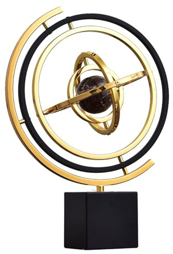 Vinbcorw Moderne abstrakte Kunstdekoration, Metallkugel-Ornament-Skulptur Dekor mit rechteckigem Ständer in Schwarz und Gold,M