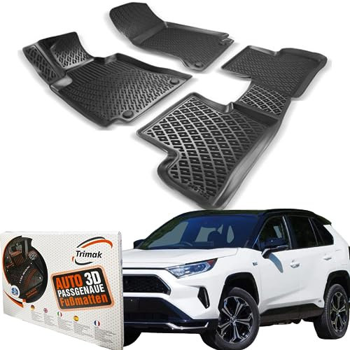 Trimak Passgenau 3D Fussmatten kompatibel mit Toyota RAV 4 5 Gen ab 2018 Auto Zubehör 1. Und 2. Reihe Gummimatten Autos TPE Allwetter Geruchlos rutschfest Vorne und Hinten Schwartz
