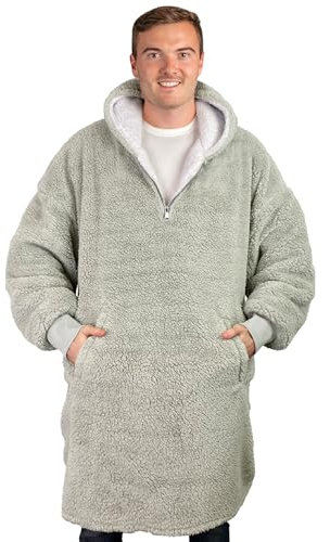 Oversized Blanket Hoodie, Teddy Fleece Hoodie Blanket, Hooded Blanket, Comfy & Fluffy Hoodie, Wearable Blanket Women UK, Oversize Jumper, Zip Up, The Big Softy Pale Grey