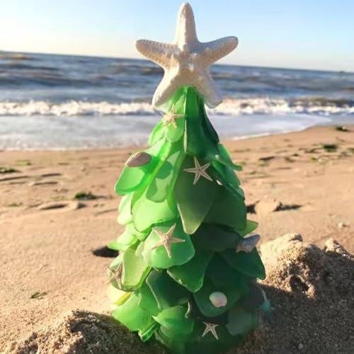 QuaHom Sea Glass Christmas Tree, Christmas Ornaments, Beautiful Teal Beach Glass Christmas Tree, Resin Crystal Sea Themed Xmas Desktop Decor, Christmas Holiday Xmas Gift Home Decor (B-12cm)