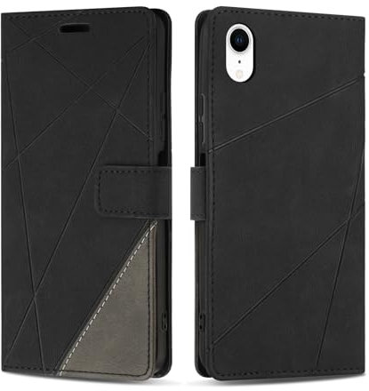 SONWO Case for iPhone XR, Premium PU Leather Flip Wallet Case Cover with Magnetic Closure and Card Slots, Phone Case for iPhone XR, Black