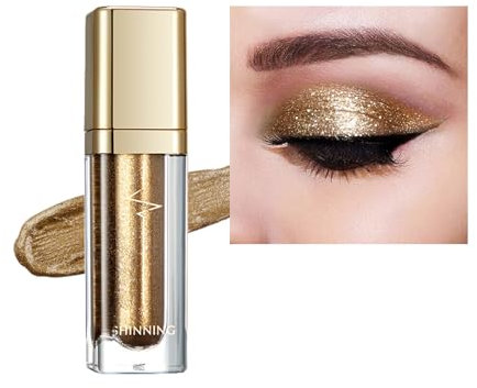 Liquid Glitter Eyeshadow, Metallic Shimmer Eyeshadow, Long Lasting, Quick-Drying Matte Glitter Eye Shadow Waterproof Highly Pigmented Sparkly Eye Shadows Eyeliner Pen,Blendable Eyes Makeup(Gold)