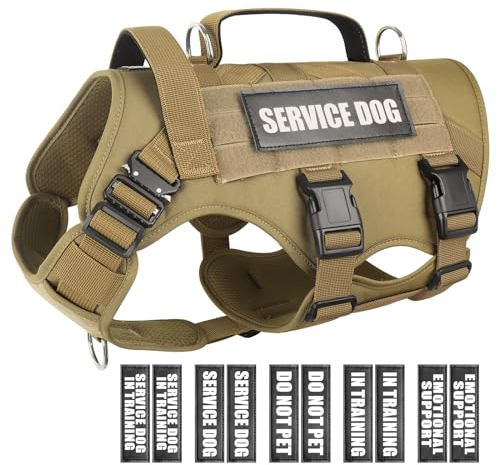 WINSEE Service-Hundegeschirr für große Hunde, Taktische Arbeitsweste mit 10 Haustier-Patches, kein Ziehen, strapazierfähiges Geschirr für Training, Jagd, Spazierengehen