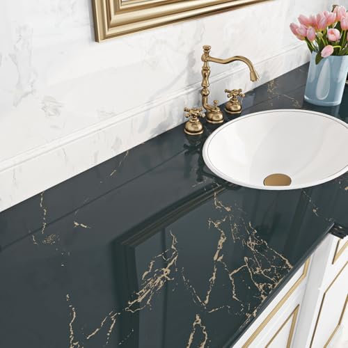Livelynine Kitchen Worktop Covering Marble Effect Self Adhesive Vinyl Wallpaper Navy Blue and Gold Heat Resistant Kitchen Vinyl Wrap for Worktop Table Top Bathroom Wallpaper Waterproof Marble 40CMx2M