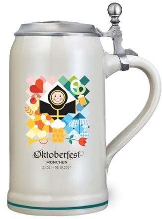 Bavariashop Oktoberfest Bier-Krug 2024 • Offiziell lizenzierter Sammler-Krug von der Wiesn • Festkrug 1,0l mit Deckel