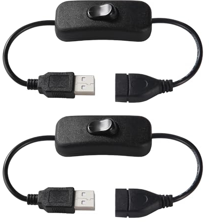 KUOQIY 2 Pièces 0.28m USB Câble avec Interrupteur ON/OFF Câble D'extension Ligne, Câble USB avec Interrupteur Marche/Arrêt, pour LED Bureau Lampe LED Bande, Noir