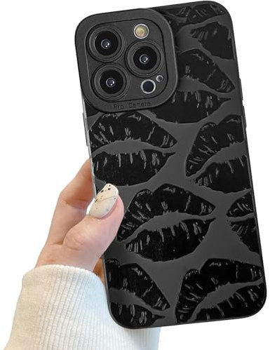 Potok Compatible for iPhone 14 Pro Case, Black Cute Lips Case Design for Women Girls, Soft TPU Slim Profile, Anti-Slip Shockproof Protective Phone Cover for iPhone 14 Pro
