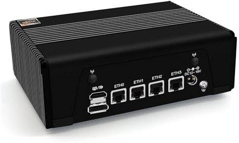 MNBOXCONET Mini PC Ryzen 7 7840HS (8C/16T), Micro AMD Desktop Computer Office Firewall Router Black, DDR5 8GB RAM 128GB SSD, 4 x i226V 2.5GbE LAN, Type-C, 8K, WiFi6, BT5.2