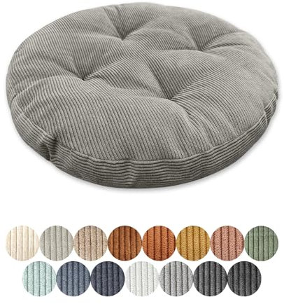 Lsjoaw Sitzkissen Rund 50cm Dicke 6cm 1 Stück Bodenkissen Rund Sitzpolster Stuhlauflage Sitzpolster Stuhlkissen Polster Auflage für Wohnzimmer Büro Konferenzraum Cordstoff (GrauGrau)