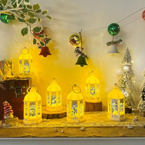 2 Stück Weihnachtsdeko Laterne Weihnachtslaterne, Weihnachten Lichterketten Warmweißes LED Weihnachtsbeleuchtung, Weihnachten Deko Beleuchtete Windlicht Batteriebetrieben Weihnachtsdeko (Weiß 6 Stück)