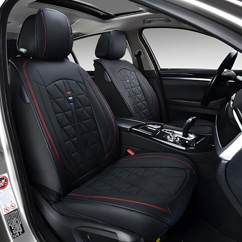Chifeng Autositzbezüge Auto Vordersitz 2 PCS Set Für SEAT Leon Autositzbezüge Leder ,Komfortabel Wasserfest Verschleißfest Atmungsaktiv Schwarz