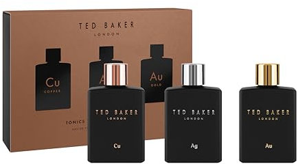 Ted Baker Tonics Collection for Men – Eau de Toilette Set (Ag Silver, Ag Gold, Cu Copper) 3 x 100ml