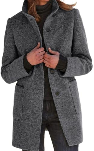 CHARTOU Women Winter Long Pea Coat Wool Blend Stand Collar Single Breast Thicken Blazer Jacket