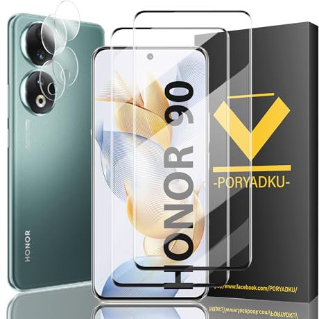 HOMEMO 2+2 Pièces Verre Trempé pour Honor 90 (2 Pièces)+ Caméra Protecteur(2 Pièces), Sans Bulle, Ultra HD, 9H Dureté, 3D Couverture Complète Protection Écran pour Honor 90 5G-2
