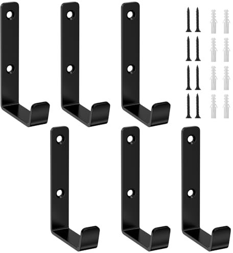 Maxentico 4 Pcs Ganchos para Colgar Resistentes, Gancho pared de Garaje Herramientas, Ganchos de Pared para Atornillar, Ganchos para Pared Forma de J, Soporte de Pared para Artículos Voluminosos