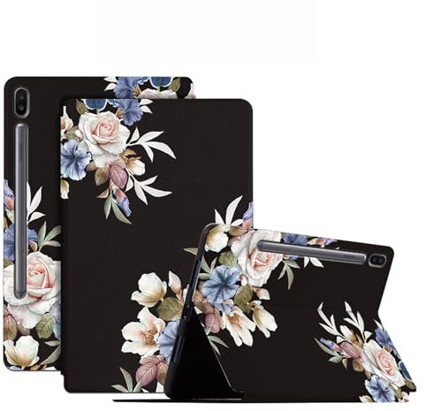 DayQiQiPu Caso per Samsung Galaxy Tab S6 10,5 Pollici 2019 SM-T860/ T865 Ultrasottile con Motivo di Serie di Fiori in Pelle PU Flip con Custodia Protettiva per Auto Sveglia/Sonno,02