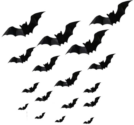 LIPENGS Party deko 16Pcs Schwarze Fledermaus -Wandaufkleber Halloween Party DIY Dekorative Wanddekal Halloween Horror Fledermäuse Abnehmbare Aufkleber-Schwarz