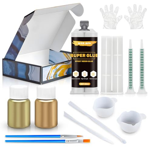 WEILAOK Kintsugi Kit, Kintsugi Kit Reparation Or, kintsugi, kit de Bricolage Kintsukuroi pour Débutants, Reparation pour Céramique, Restoration of Ceramics, Mugs, Statues (B)