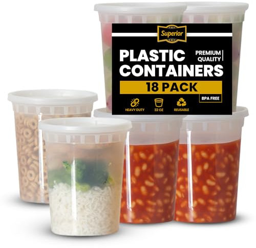 Superior 32oz Food Containers With Lids – 20-Pack Durable Crack-Resistant Clear Round Deli Containers With Lids -Microwave Safe Leak-Proof Meal Prep Containers - Perfect for Food Storage