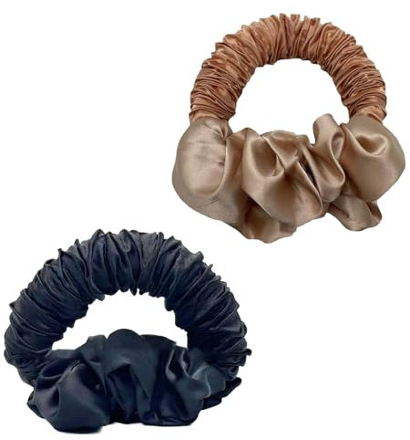 SacJkt Haargummi Damen, 2 Stück Heatless Curling Scrunchies Für Frauen, Weiche und Elastische, große Scrunchies Haargummi für Pferdeschwanzhalter, Styling-Zubehör(Schwarz + Champagner)
