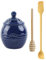 Dzmuero Honigglas, Honigspender, Honigglas mit Honiglöffel, 250ml Honigtopf Keramik mit Löffel, Marmeladenlöffel, Butterspatel, Honigspender Keramik, Honigglas Keramik mit Honiglöffel (blau)