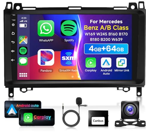 4G&64G 9 Autoradio Für Mercedes-Benz Classe A/B W169 B200 W639 Vito Viano Sprinter mit Carplay Android Auto,1280 * 720,Android 13,Touchscreen Bluetooth RDS/FM Radio,WiFi Navi/AHD Rückfahrkamera