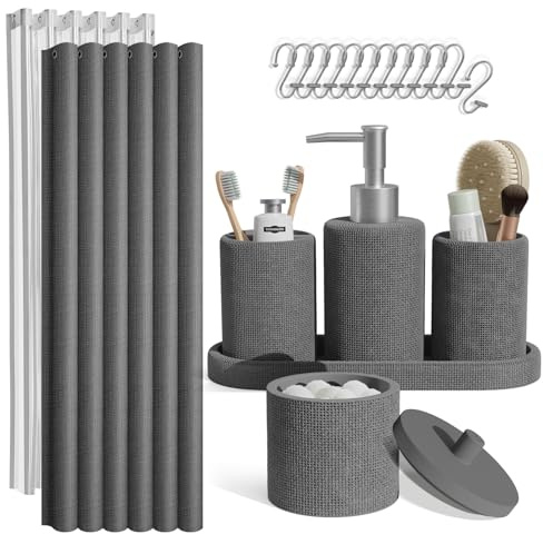 Clara Clark Bathroom Set - Grey Bathroom Accessories Set, 19PC Bathroom Accessory Set, Bathroom Sets with Shower Curtain Set, Soap Dispenser & Toothbrush Holder