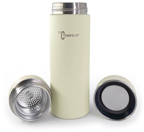 TEMPERA Insulated Infuser Bottle - 420ml | Double Wall 316 Stainless Steel, BPA Free | Built-in Stainless Steel Monoblock Filter | Leakproof, Keeps Hot 8H, Cold 12h | Mate - Tea (Cream)