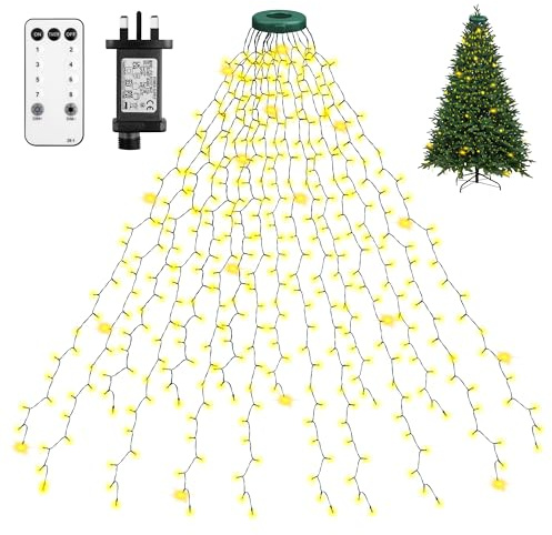 Xahpower 400LED Luces Arbol Navidad, 2m x 16 Cadena, 8 Modos, Impermeable IP44, Luces Decorativas para Árbol de Navidad de 1,5-2,5 m (Blanco Cálido)