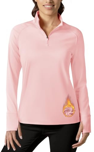 TACVASEN Damen Pullover Herbst Winter Fleece Sport Langarmshirts | Skieolli,Warm,Thermoshirt,Atmungsaktiv,Rollkragen,Running,Stehkragen,Leicht,Warme,Midlayer,Half Zip,Reiten,Jogging
