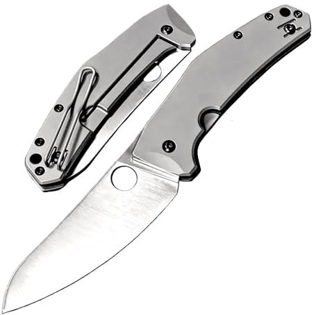 Couteau pliant 7,68 - Couteau de poche robuste - Titane - Acier inoxydable LC200N et roulement en céramique - Couteau en acier tranchant - Couteau d'extérieur EDC - Couteau de chasse - Couteau de