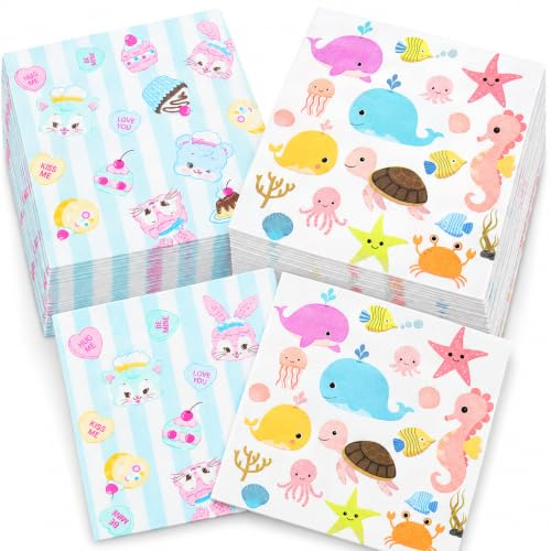 Servietten Geburtstag 100 Stück, 2-lagig, Tiermotiv 33 x 33 cm | 100 bunte Servietten mit Tiermotiv für Kindergeburtstag Babyparty Einschulung und Mottoparty