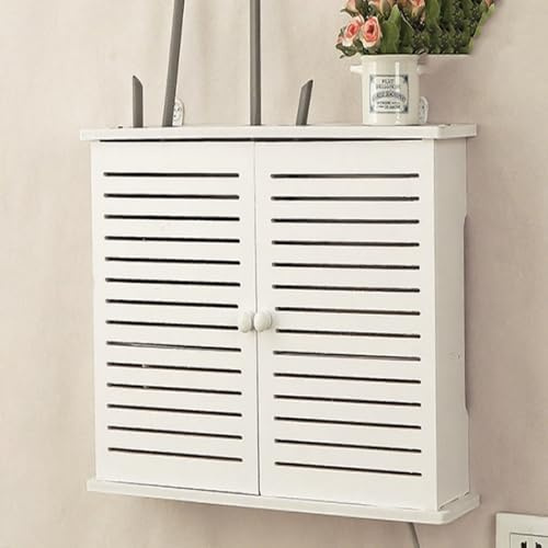 Nordivo Caja de almacenamiento WiFi de pared, ocultador de router, cubierta de cables de módem, estante doble, organizador ventilado de PVC, para hogar y oficina(33x9x26cm/13x3.5x10in)
