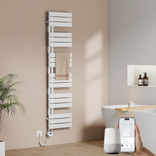 EMKE WiFi Handtuchheizkörper Elektrisch 1599x400 mm - Flach Badheizkörper Elektrisch, Elektrischer Handtuchwärmer Handtuchtrockner Handtuch Heizkörper Bad mit Thermostat und Heizstab - 800W, Weiß