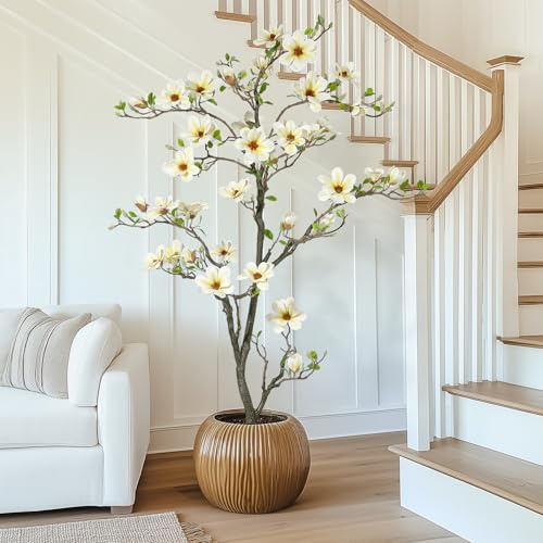 Garvee Plante Artificielle de Magnolia à Fleurs de 180 cm, Haut Arbre Artificiel avec Pot Blanc Décoration pour Jardin, Patio, Maison, Bureau