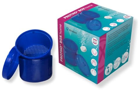 miradent Protho Box home® | Zahnprothesendose zur Aufbewahrung und Reinigung | blau | ideal auch für Zahnspangen und Alignern | mit herausnehmbarem Sieb | von Zahnärzten empfohlen