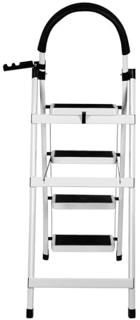 Marchepied Robuste Pliable de Bricolage, Escabeau à 4 marches - Prend Peu de Place et se Range Facilement - en Aluminium-133 x 74 x 39 cm - 4 marches (Blanc)