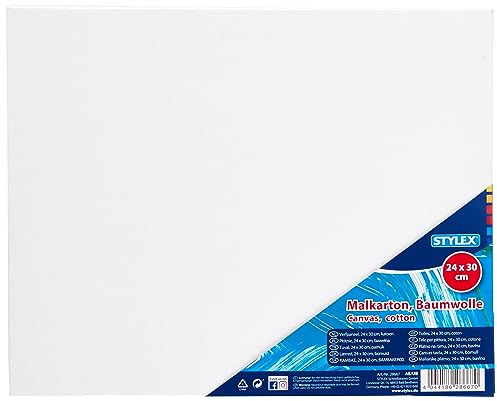 Stylex 28667 - Malkarton, 24 x 30 cm, Karton 3 mm stark, mit 100 Prozent Baumwollgewebe bespannt, weiß grundiert, für Öl-, Acryl- und Temperafarben, Gouache - Malerei und Serviettentechnik