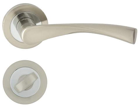 domino Türgriff Innentür Drückergarnitur WC - Badezimmer Set für Zimmertür Türklinke, Türdrückergarnitur mit Schloss Türbeschlag, Set Aluminium Chrom/Nickel ROMANA-R M6/M9