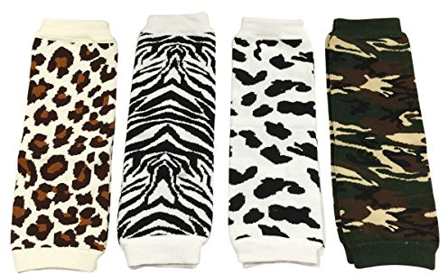 Wrapables Colorful Baby Leg Warmers Set of 4, Leopard, Zebra, Cow, Camo