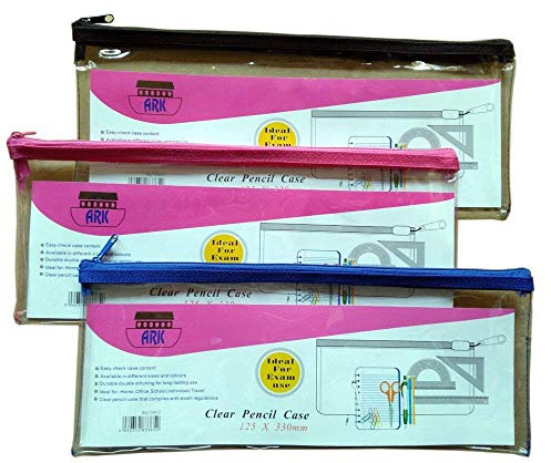 Ark Pencil Case PVC Coloured Zip 330 x 125mm Clear Assorted (Pack of 12)