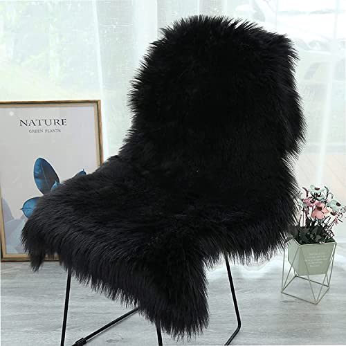 Pelliccia sintetica Tappeto vello di pecora, Pecora Agnello imitazione pelliccia sintetica decorativa, Capelli lunghi imitazione cotone letto divano Matte Tappetino da bagno (nero, 60 x 90 cm)