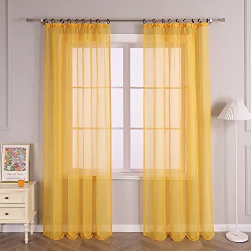Joyswahl Voile Gardine Unifarbiger transparenter Vorhang mit Kräuselband »Regina« Schals Fenster Vorhänge BxH 140x225cm Gelb 2 Stück